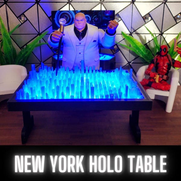 NEW YORK Holo-tafel met blauw led-licht, voor figuren op schaal 1:12 Holotable Custom Design, Gi Joe Classified Marvel Legends Mezco, figuren