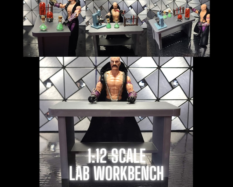 1 LAB WORKBENCH TABLE, Silver, for 1:12 Scale Figures, Custom Design ...