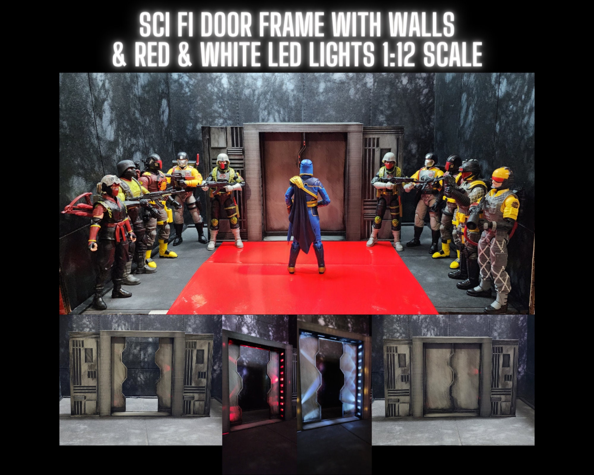 1 Sci Fi DOOR FRAME With Walls With LED Lights , for 1:12 Scale Figures ...