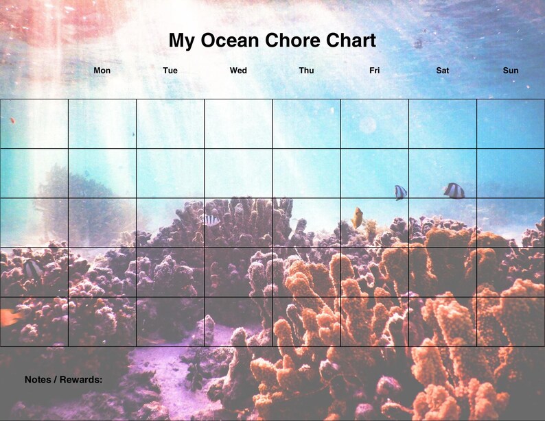 Ocean Chore Chart Printable for Kids | Reward Chart | Weekly Routine ...