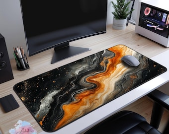Black and Gold Marble Mouse Pad, XL Mousepad Gift for Gamers, Chic Modern Home Office Decor, Elegant Design, Cubical Decor Gifts for Her