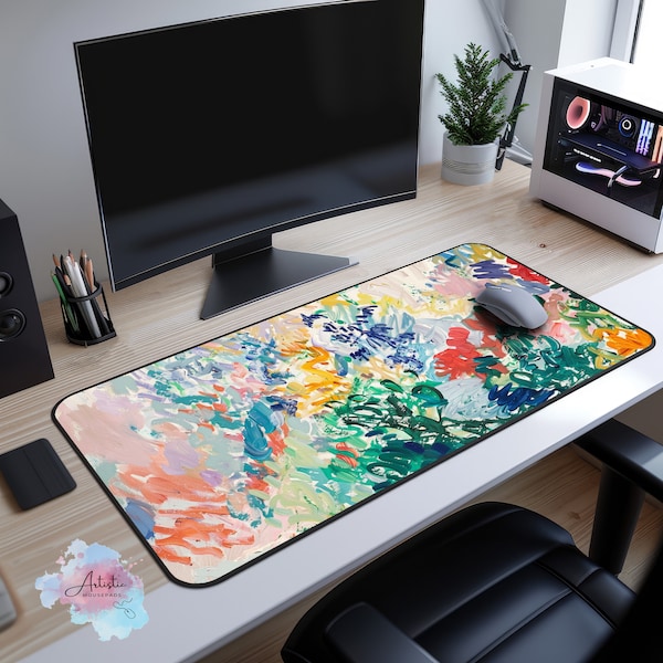 Henri Matisse Inspired Desk Mat, Colorful Garden Abstract Art, Kawaii Desk Decor Aesthetic, Cute Large Mousepad, Gift for Gamers