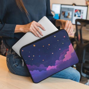 Galaxy Cartoon Clouds Laptop Sleeve, Cute Celestial Stars Macbook Case 12 13 15 inch, Kawaii Space Laptop Case, Nebula Art Macbook Sleeve