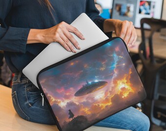 Anime Alien Cat Laptop Bag, Cloud Laptop Case 12 13 15 inch, UFO MacBook Case Graduation Gift for Space Lovers, Fantasy Gift for Friend