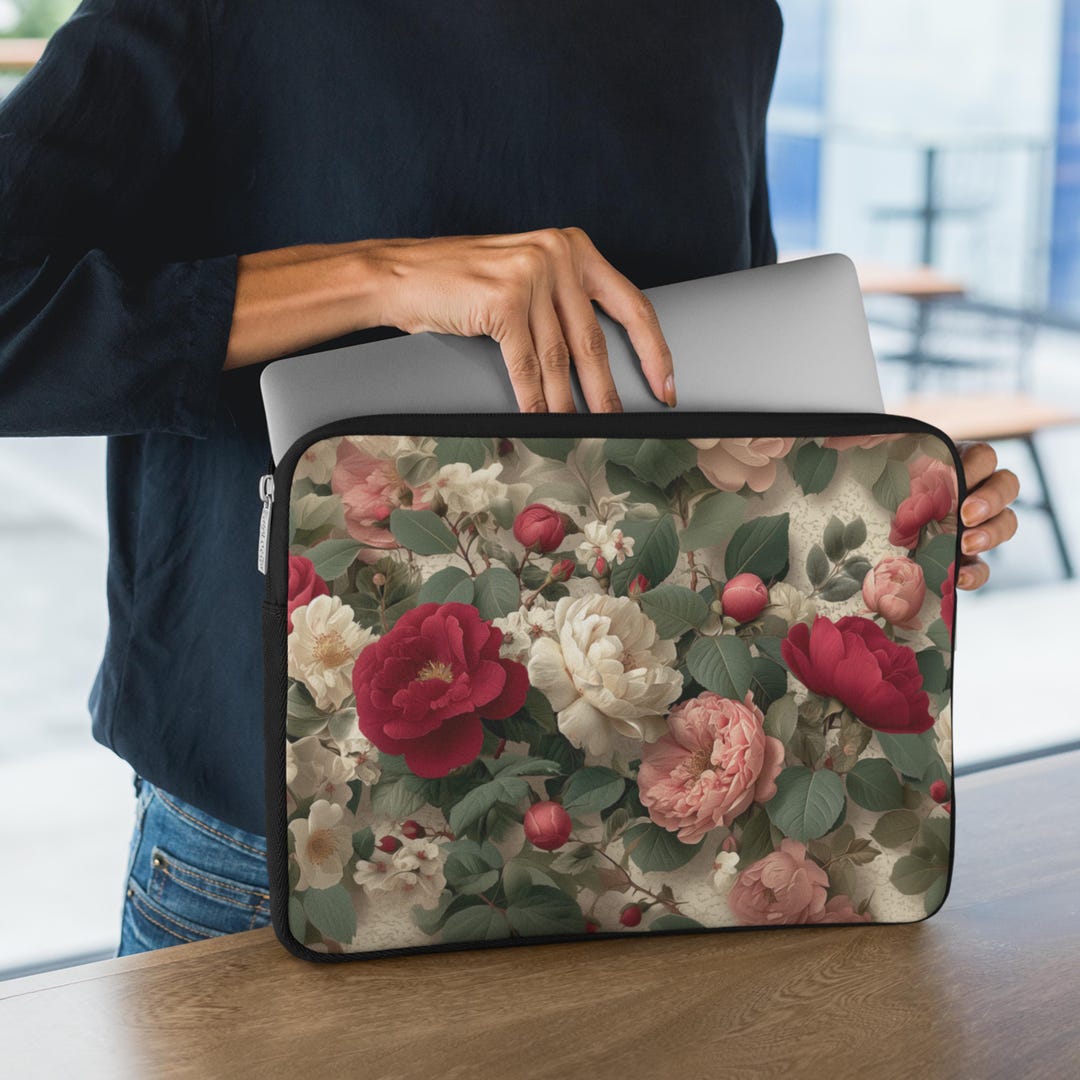 Vintage Peony Floral Laptop Bag, Rose Artwork Laptop Case 12 13 15 Inch ...