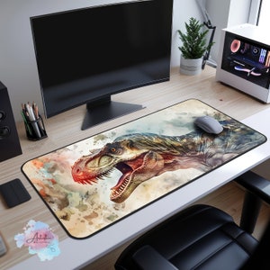 T-rex Dinosaur Desk Mat, TCG Playmat Desk Pad, Card Game Playmats with Zones, XL Watercolor Mousepad, Gift for Gamers, Dopamine Desk Decor
