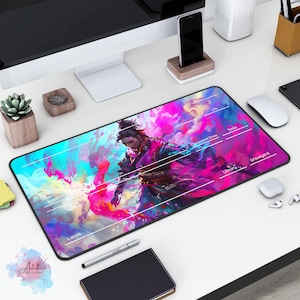 Japanese Magic Female Anime TCG Playmat with Zones, Pink Desk Mat, Card Game Large Playmats, Gift for Gamers, Kawaii Room Desk Decor