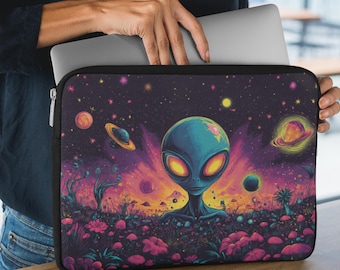 Pink Neon Alien HP Laptop Sleeve Gift, Psychedelic Galaxy Dell Computer Case,Trippy Space Laptop Bag, Colorful Macbook Protective Case