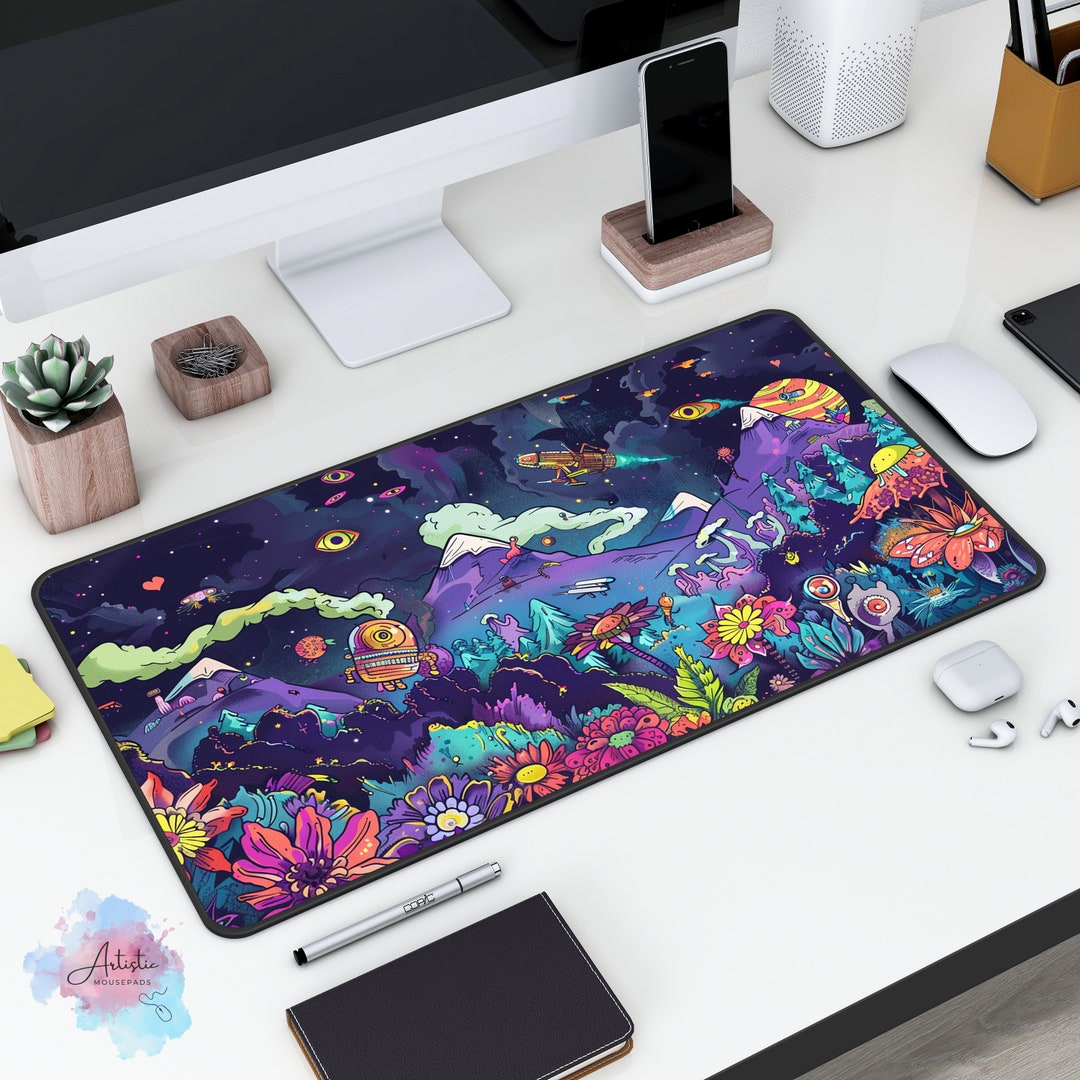 Psychedelic Purple Monster Desk Mat, Cool Alien Mouse Pad, Card ...