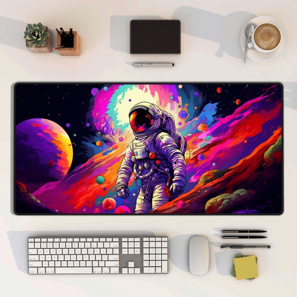 Astronaut Mouse Pad, Vibrant Space Pop Art, Interstellar Psychedelic Realism, Gift for Space Enthusiasts, Unique Office Decor