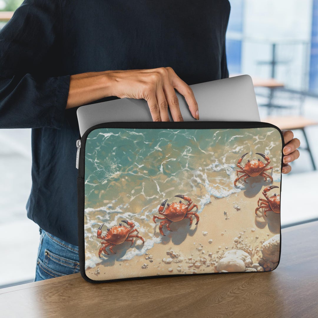 Crab Beach HP Laptop Sleeve, Coastal Nautical Protective Case, Summer ...