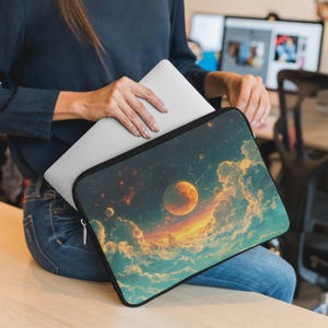 Space Cloud Galaxy Laptop Bag, Lo-fi Sunset Laptop Case 12 13 15 inch, Magic Planet MacBook Case Gift for Space Lovers, Gift for Coworker
