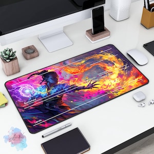 Magic Anime Tcg Playmat mit Zones, Rosa und Gelbe XL Schreibtischmatte, Kartenspiel Große Spielmatte, Magic Magier Schreibtischunterlage, Kawaii Schreibtischdeko