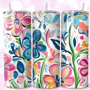 Retro Floral Tumbler Wrap: Boho Sublimation Design (20oz PNG Digital Download