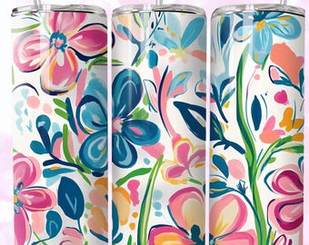 Retro Floral Tumbler Wrap: Boho Sublimation Design (20oz PNG Digital Download