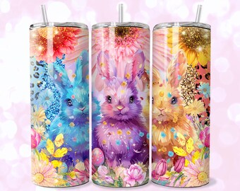 Envoltorio para vaso con forma de conejito de Pascua retro con purpurina: 20 oz, delgado/cónico PNG (descarga digital)