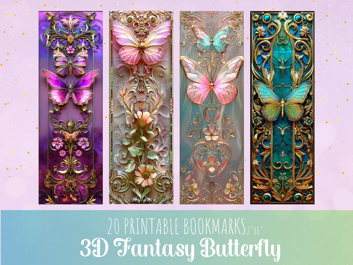 3D Bookmark Bundle Butterflies Printable Bookmarks,Fantasy 3D Bookmark Designs,PNG Digital Files,Sublimation Wrap,Instant Download