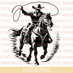 Cowboy Svg & Png, Western Clipart, Western Vector Image, Silhueta de Cowboy, Design de Sublimação, Arquivo de Corte de Cowboy