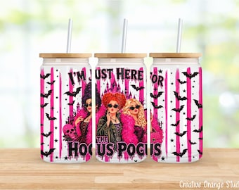 Witchy Girl Sisters 16oz Libbey Glass Can Wrap PNG, Hocus Pocus Coffee Halloween Sublimation (Digital Download)
