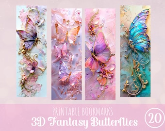 3D Bookmark Bundle Butterflies,Printable Bookmarks,Fantasy 3D Bookmark Designs,PNG Digital Files,Sublimation Wrap,Instant Download
