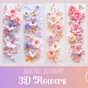 3D Bookmark Bundle Flowers,Pastel Color,3D Printable Bookmarks,3D Flowers Bookmark Design,PNG Digital File,Sublimation Wrap,Instant Download