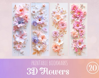 3D Bookmark Bundle Flowers,Pastel Color,3D Printable Bookmarks,3D Flowers Bookmark Design,PNG Digital File,Sublimation Wrap,Instant Download