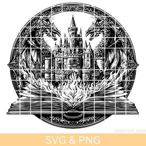 Book,Castle and Dragons Svg & Png,Castle and Dragons Clipart,Dragons Vector Image,Dragons Silhouette, Dragon Sublimation Design, Cut File