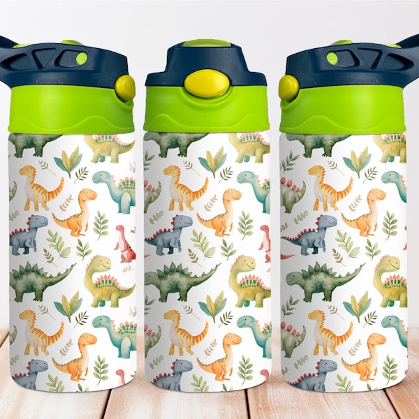 Dinosaurs 12oz Kids Flip Top Sippy Cup Tumbler Wrap, 12oz Straight Tumbler Sublimation PNG, Children Dinosaur Tumbler Wrap Design PNG