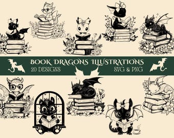Dragon and Books SVG Bundle: 20 Fantasy Designs (Digital Download)