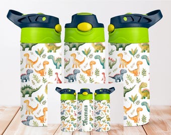 Dinosaurs 12oz Kids Flip Top Sippy Cup Tumbler Wrap, 12oz Straight Tumbler Sublimation PNG, Children Dinosaur Tumbler Wrap Design PNG