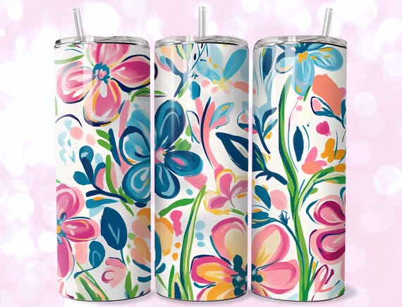 Retro Floral Tumbler Wrap: Boho Sublimation Design (20oz PNG Digital Download