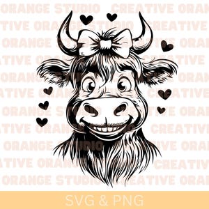Vaca de las Tierras Altas enamorada (SVG y PNG), clipart de vaca linda, imagen vectorial de vaca de las Tierras Altas, silueta de vaca, diseño de sublimación, archivo de corte de animal de granja