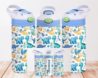 Dinosaurs 12oz Kids Flip Top Sippy Cup Tumbler Wrap, 12oz Straight Tumbler Sublimation PNG, Children Dinosaur Tumbler Wrap Design PNG