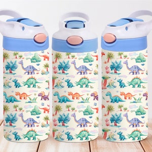 Dinosaurs 12oz Kids Flip Top Sippy Cup Tumbler Wrap, 12oz Straight Tumbler Sublimation PNG, Children Dinosaur Tumbler Wrap Design PNG