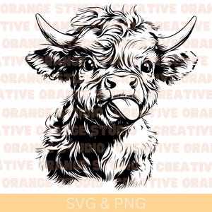 Vaca de las Tierras Altas (SVG y PNG), clipart de vaca linda, imagen vectorial de vaca de las Tierras Altas, silueta de vaca, diseño de sublimación, archivo de corte de animal de granja