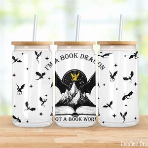 Book Dragon 16oz Glass Can Wrap,Romantasy Sublimation Design,Trendy Glass Jar Template Tumbler Libbey Wrap PNG,Book Dragon,Digital Download