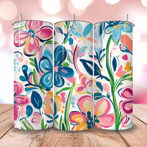 Retro Floral Tumbler Wrap: Boho Sublimation Design (20oz PNG Digital Download