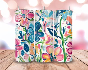 Retro Floral Tumbler Wrap: Boho Sublimation Design (20oz PNG Digital Download