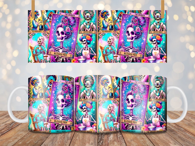 Witchy Mother's Day Mug Wrap: Tarot Skeleton Design (PNG Digital Download) image 5