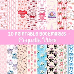 Coquette Printable Bookmarks Bundle, Reading Social Club 20 PNG Bookmarks Design, Girly Bows Coquette Bookmark,Book Lover Gift, Bookish PNG