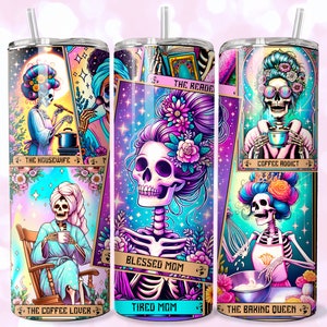 Muttertag Tarot Karten Tumbler Wrap, Witchy Skelett 20 Unzen Skinny Gerade Tumbler Wrap Sublimation Design, lustige Tumbler PNG Download