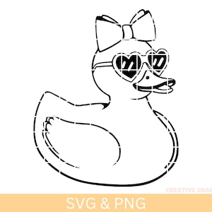 Duck With Coquette Bow Svg & Png Svg,Rubber Duck Clipart,Cute Duck with Heart Sunglasses Vector Image,Duck Silhouette,Duck Cut File