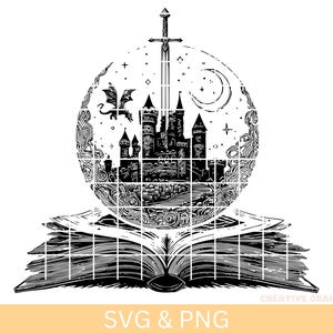 Book,Castle,Sword Dragons Svg & Png,Castle and Dragons Clipart,Dragons Vector Image,Dragons Silhouette, Dragon Sublimation Design, Cut File