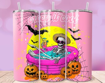 Creep It Cool Tumbler Wrap PNG - Funny Summer Halloween Skeleton Tumbler - Pool Party Spooky Season 20oz Skinny Sublimation,Digital Download