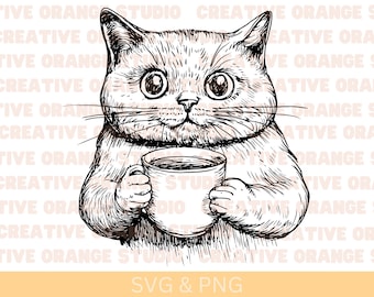 Clipart kat drinkt koffie: vectorsilhouetontwerp (svg en png)