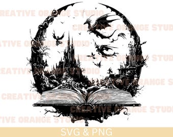 Dragon Castle Book SVG: Fantasy Clipart, Silhouette (Digital Download)