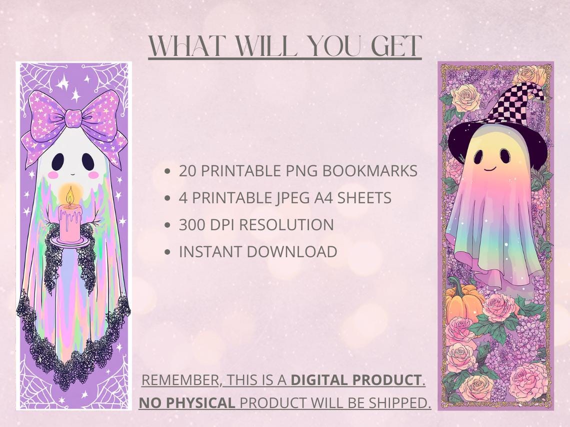 Halloween Printable Bookmarks,iridescent Ghost Bookmarks PNG - Etsy