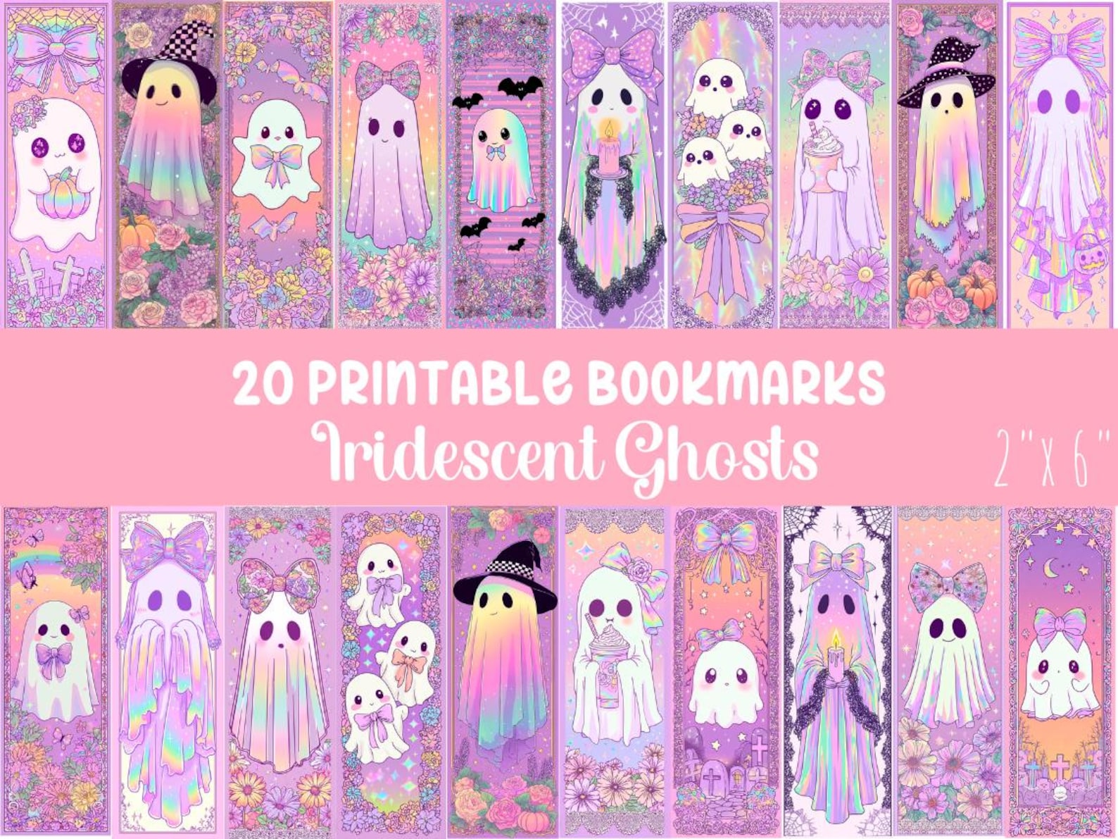 Halloween Printable Bookmarks,iridescent Ghost Bookmarks PNG - Etsy