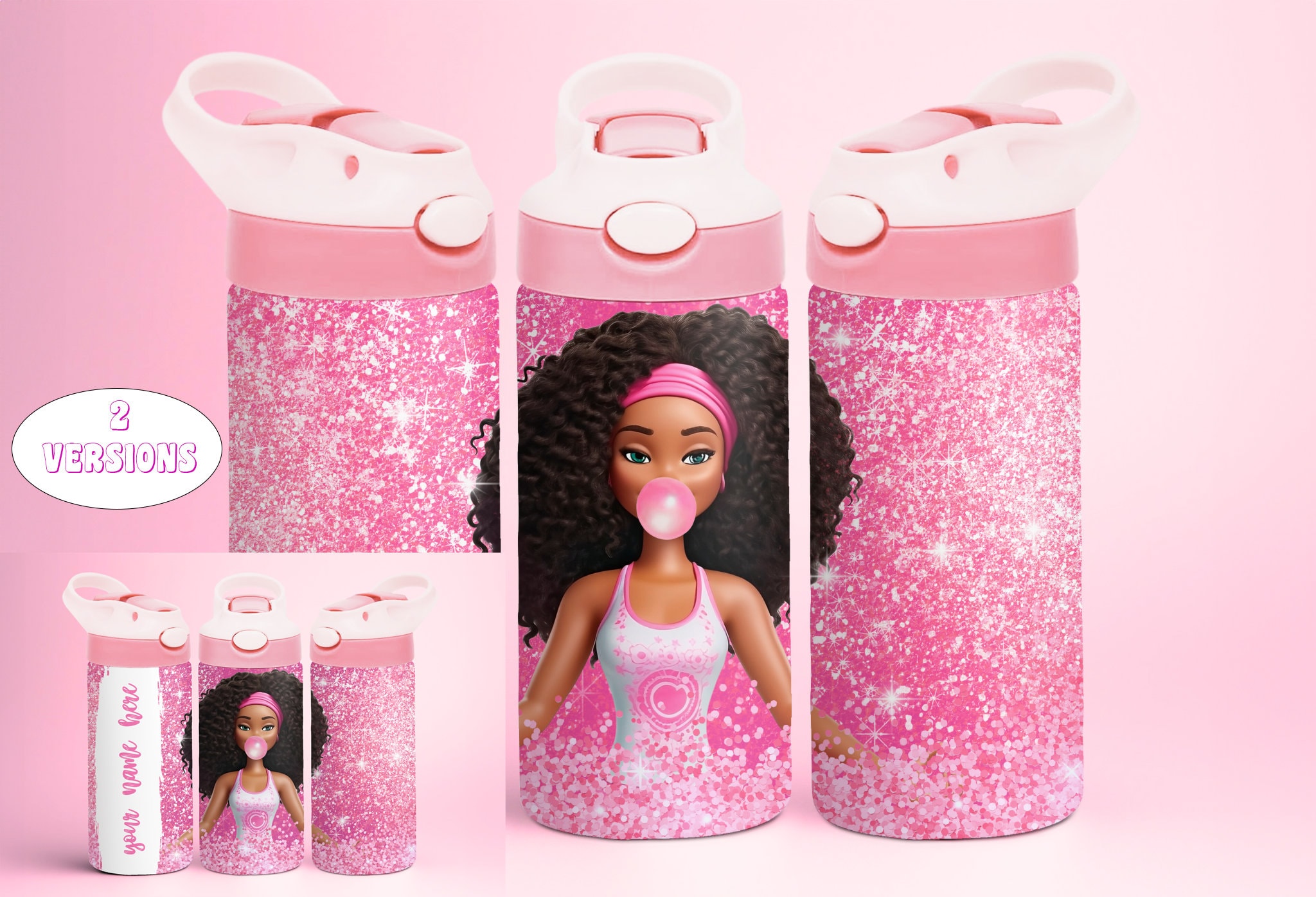 African American Black Doll 12oz Kids Flip Top Sippy Cup Tumbler Wrap,12oz Straight Tumbler Sublimation PNG,Children Tumbler Wrap Design PNG