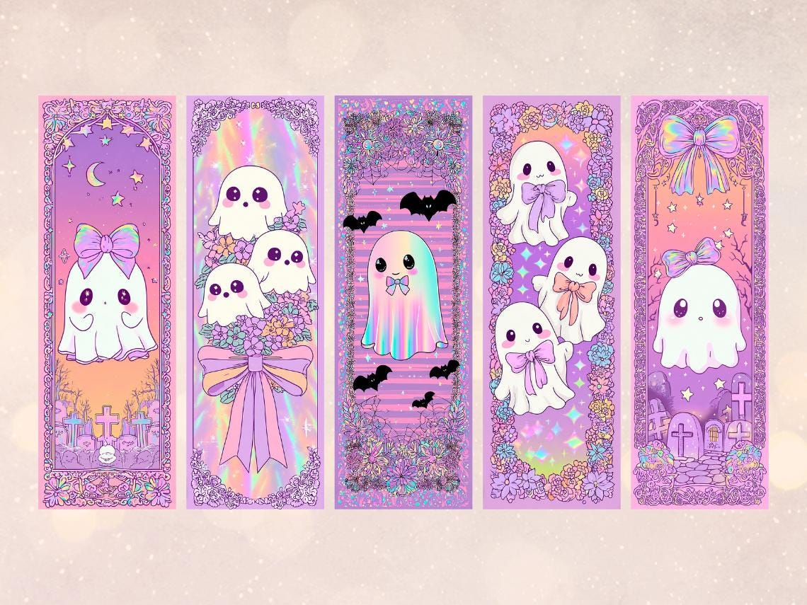Halloween Printable Bookmarks,iridescent Ghost Bookmarks PNG - Etsy